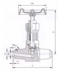 J61焊接式(帶散熱片)針型閥結(jié)構(gòu)示意圖 J61焊接式(帶散熱片)針型閥結(jié)構(gòu)示意圖